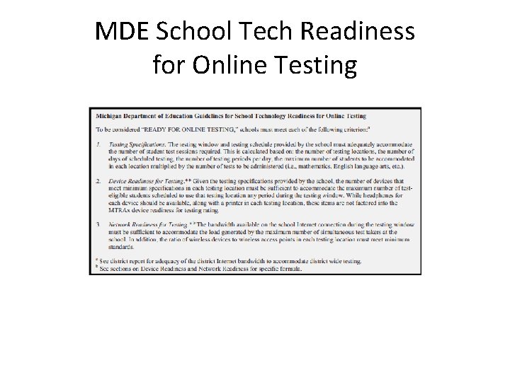 MDE School Tech Readiness for Online Testing 