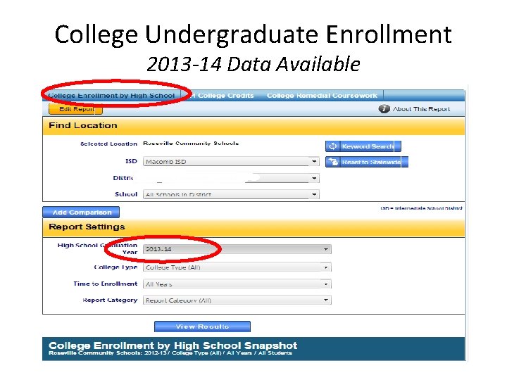 College Undergraduate Enrollment 2013 -14 Data Available 