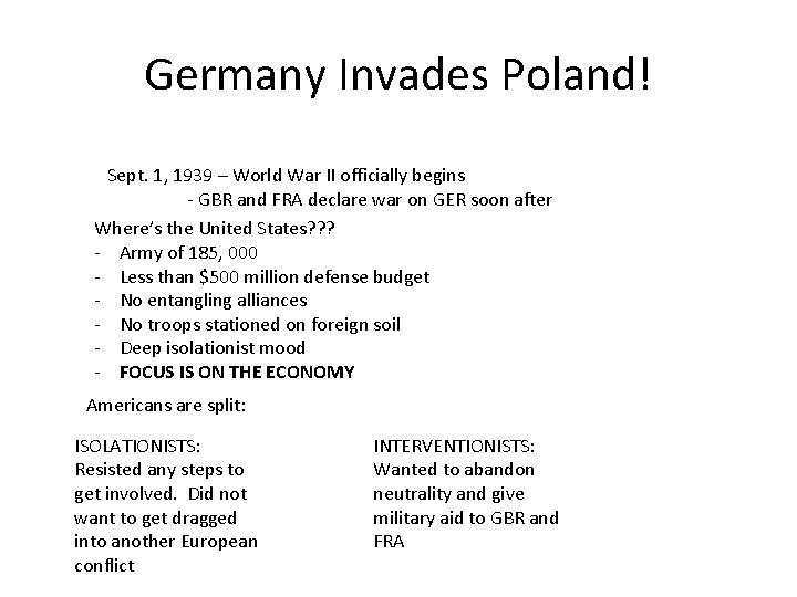 Germany Invades Poland! Sept. 1, 1939 – World War II officially begins - GBR