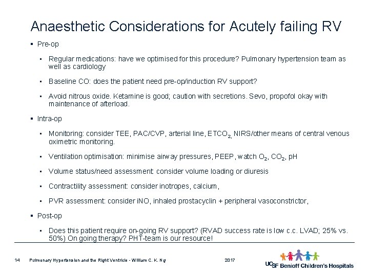 Anaesthetic Considerations for Acutely failing RV § Pre-op • Regular medications: have we optimised