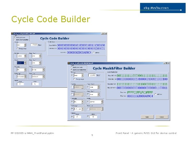 Cycle Code Builder PP-101005 -a-MMA_Front. Panel. pptm 9 Front Panel - A generic PVSS