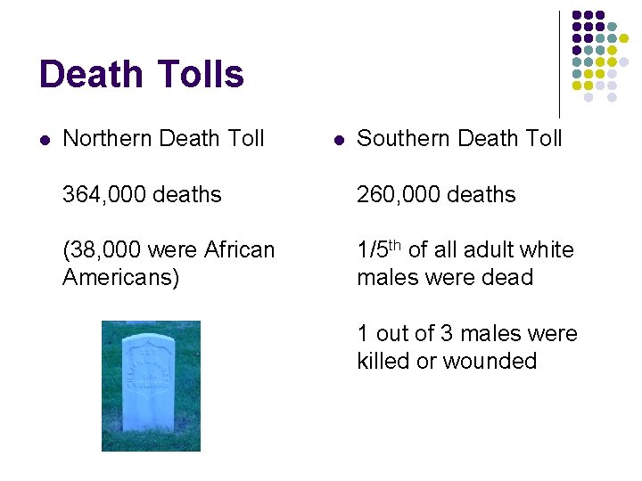 Death Tolls l Northern Death Toll l Southern Death Toll 364, 000 deaths 260,