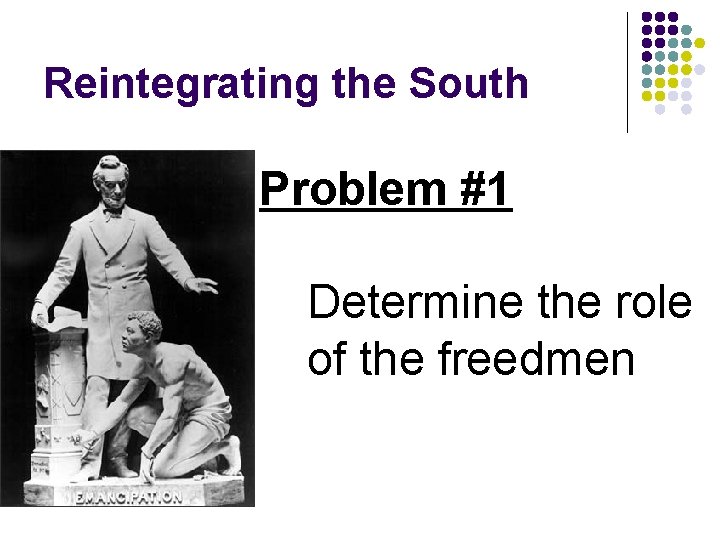 Reintegrating the South Problem #1 Determine the role of the freedmen 