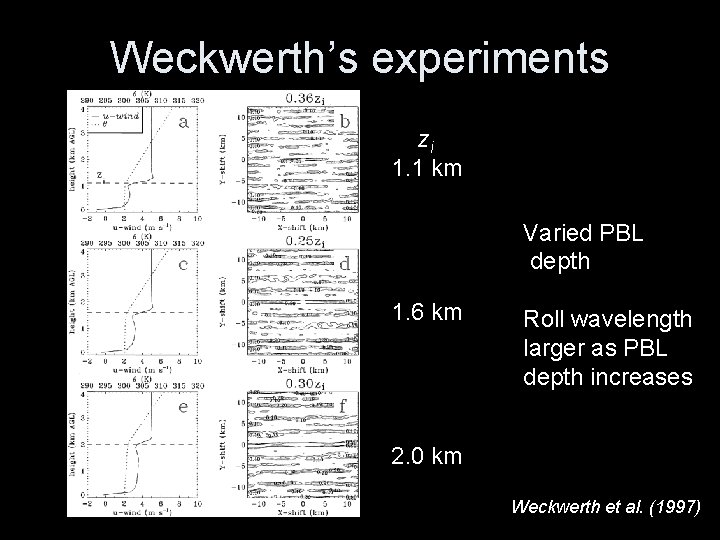 Weckwerth’s experiments zi 1. 1 km Varied PBL depth 1. 6 km Roll wavelength