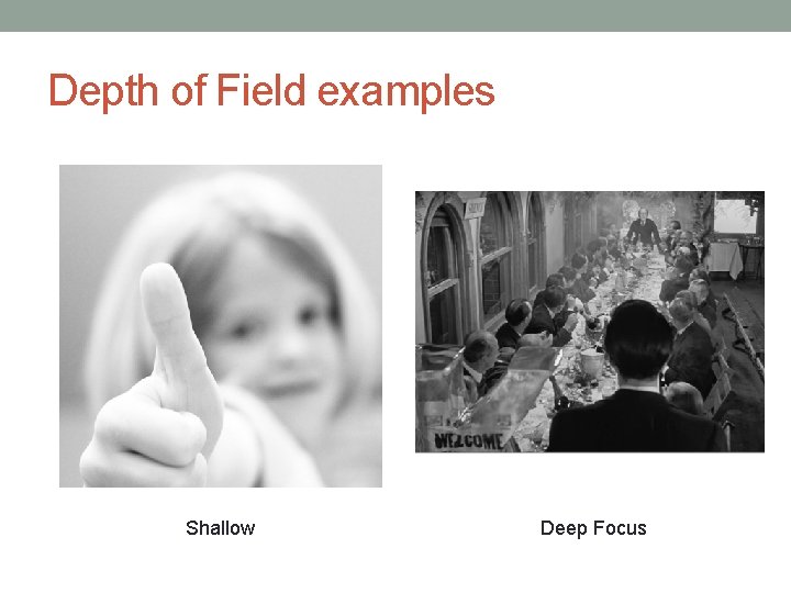 Depth of Field examples Shallow Deep Focus 