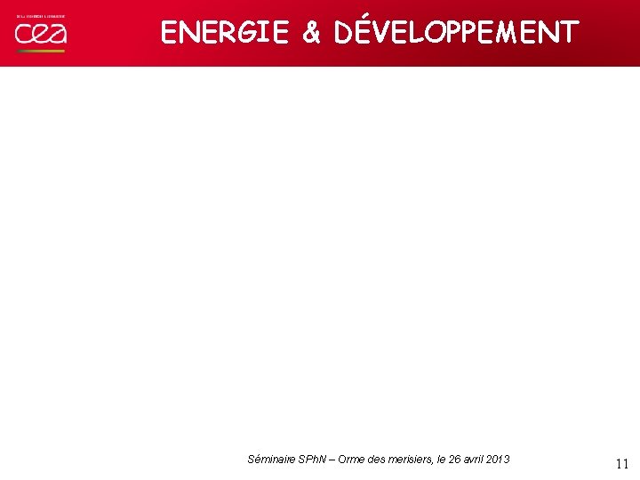 ENERGIE & DÉVELOPPEMENT Séminaire SPh. N – Orme des merisiers, le 26 avril 2013