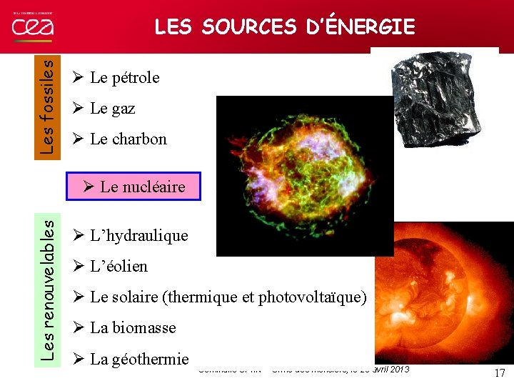 Les fossiles LES SOURCES D’ÉNERGIE Ø Le pétrole Ø Le gaz Ø Le charbon