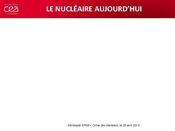 LE NUCLÉAIRE AUJOURD’HUI Séminaire SPh. N – Orme des merisiers, le 26 avril 2013