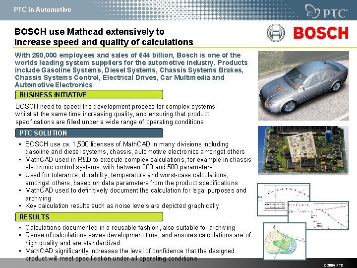 PTC in Automotive BOSCH use Mathcad extensively to increase speed and quality of calculations