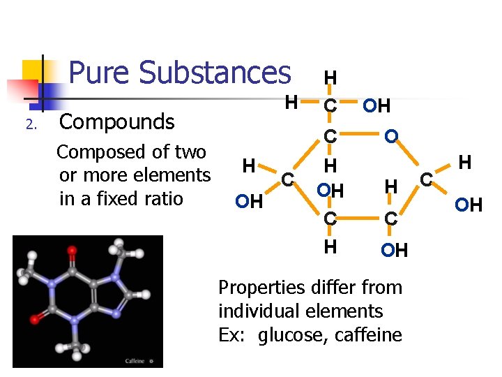 Pure Substances 2. H Compounds Composed of two or more elements in a fixed