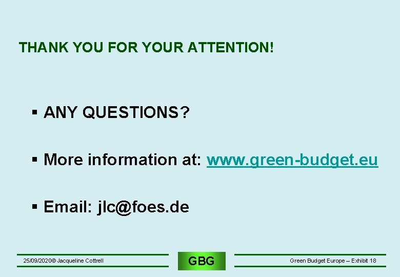 THANK YOU FOR YOUR ATTENTION! § ANY QUESTIONS? § More information at: www. green-budget. THANK YOU FOR YOUR ATTENTION! § ANY QUESTIONS? § More information at: www. green-budget.