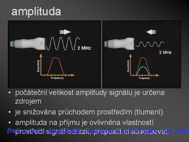 amplituda 2 MHz • počáteční velikost amplitudy signálu je určena zdrojem • je snižována