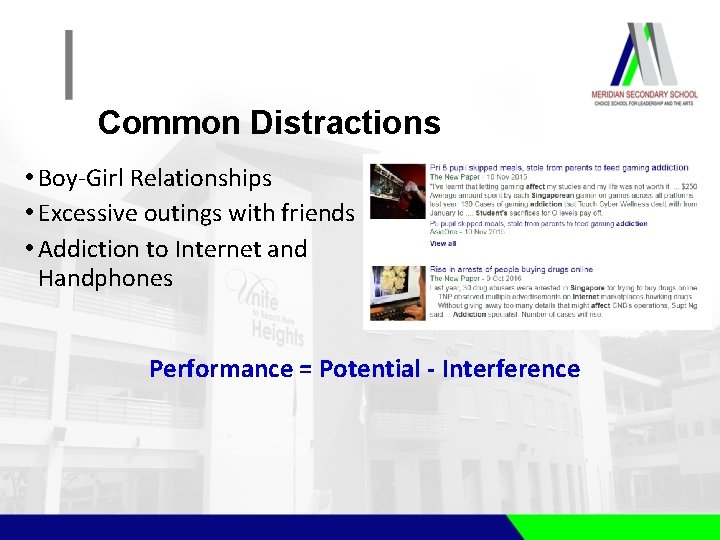 Common Distractions • Boy-Girl Relationships • Excessive outings with friends • Addiction to Internet