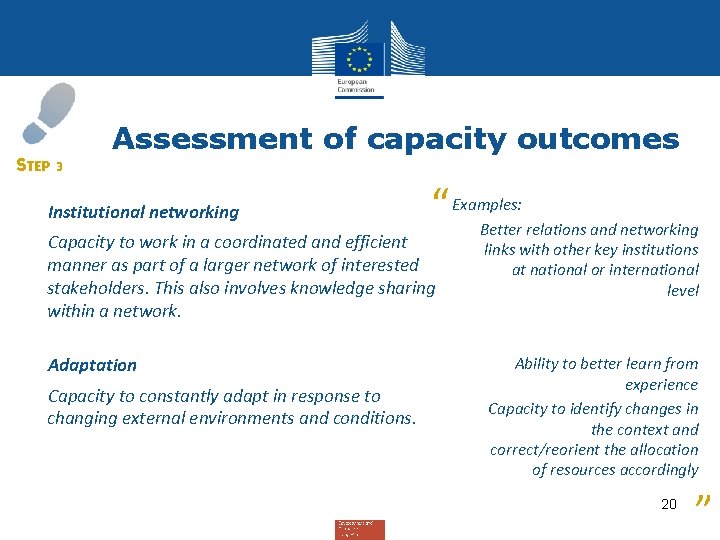 Assessment of capacity outcomes STEP 3 “ Examples: Better relations and networking Capacity to