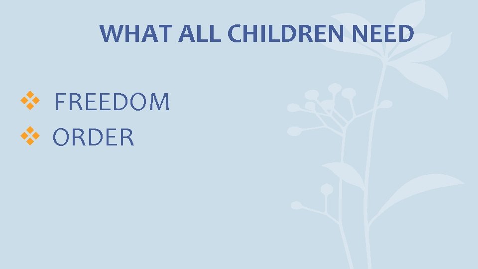 WHAT ALL CHILDREN NEED v FREEDOM v ORDER 