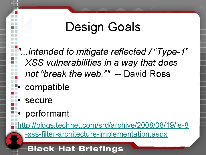 Design Goals ". . . intended to mitigate reflected / “Type-1” XSS vulnerabilities in Design Goals ". . . intended to mitigate reflected / “Type-1” XSS vulnerabilities in