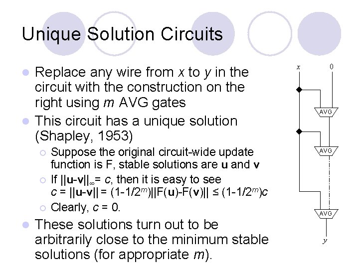 Unique Solution Circuits Replace any wire from x to y in the circuit with