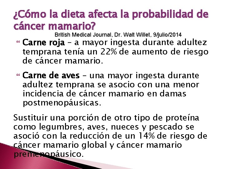 ¿Cómo la dieta afecta la probabilidad de cáncer mamario? British Medical Journal, Dr. Walt