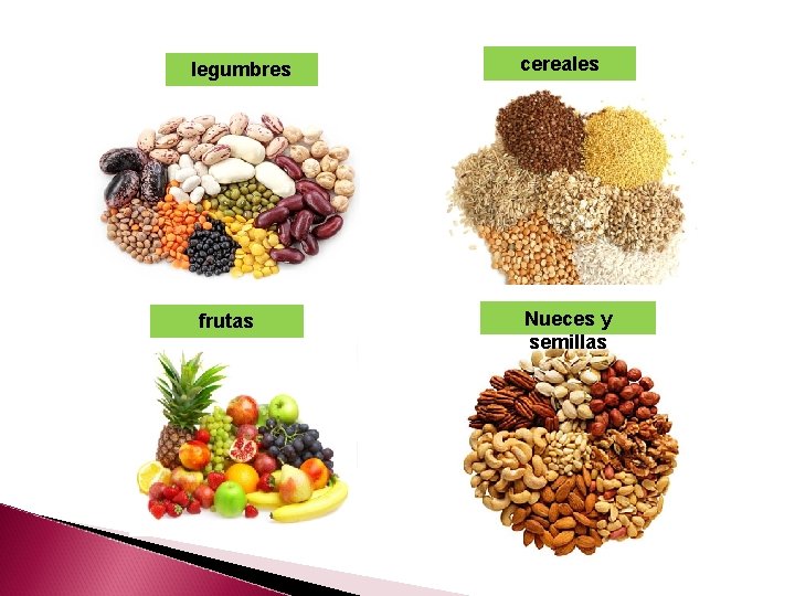 legumbres frutas cereales Nueces y semillas 