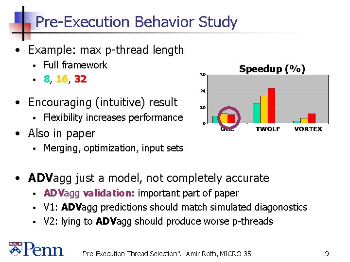 Pre-Execution Behavior Study • Example: max p-thread length Full framework • 8, 16, 32