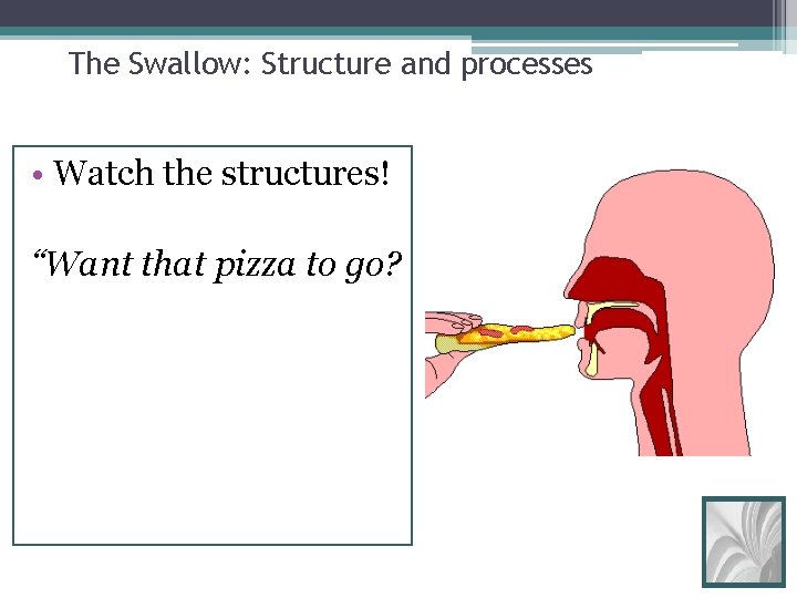 The Swallow: Structure and processes • Watch the structures! “Want that pizza to go?