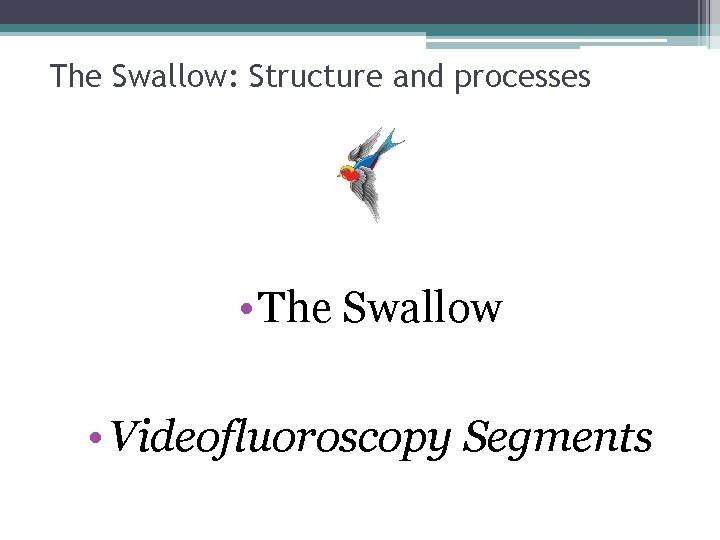 The Swallow: Structure and processes • The Swallow • Videofluoroscopy Segments 