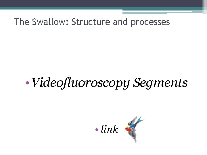 The Swallow: Structure and processes • Videofluoroscopy Segments • link 