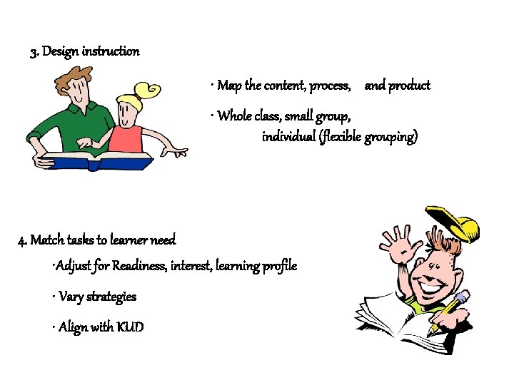 3. Design instruction • Map the content, process, and product • Whole class, small 3. Design instruction • Map the content, process, and product • Whole class, small
