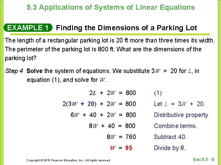 5. 3 Applications of Systems of Linear Equations EXAMPLE 1 Finding the Dimensions of