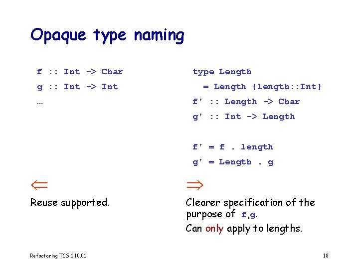 Opaque type naming f : : Int -> Char g : : Int ->