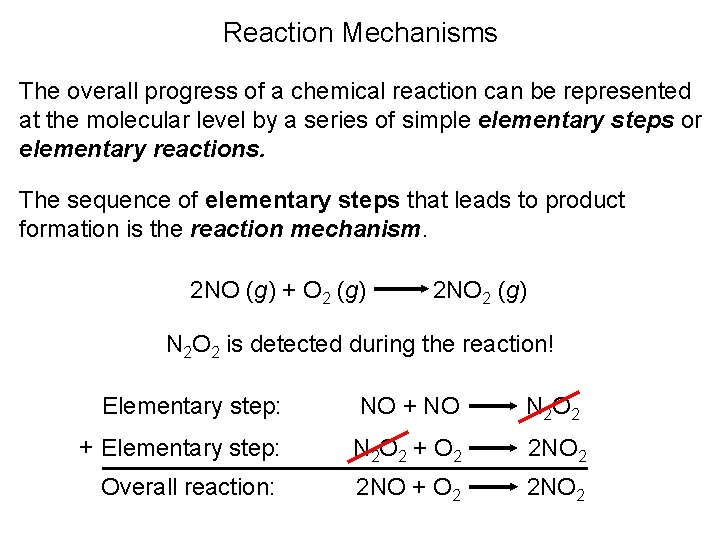 Reaction Mechanisms The overall progress of a chemical reaction can be represented at the