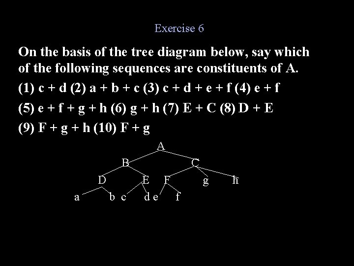 Exercise 6 On the basis of the tree diagram below, say which of the