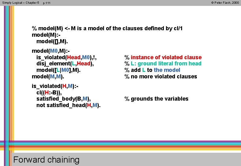 Simply Logical – Chapter 5 © Peter Flach, 2000 p. 111 % model(M) <-