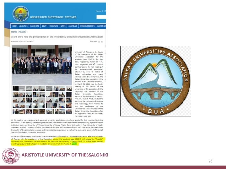 ARISTOTLE UNIVERSITY OF THESSALONIKI 26 ARISTOTLE UNIVERSITY OF THESSALONIKI 26