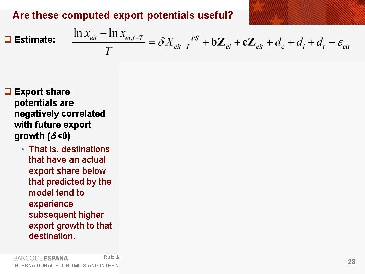 Are these computed export potentials useful? q Estimate: q Export share potentials are negatively