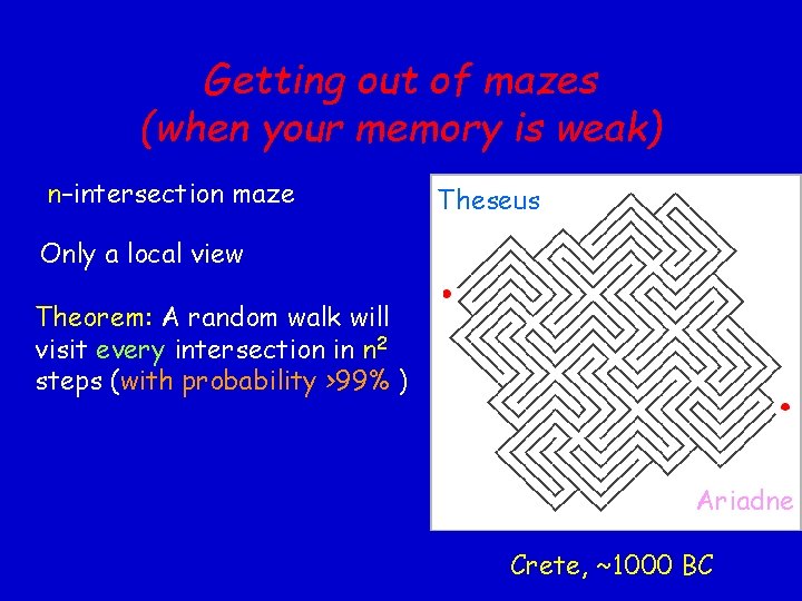 Getting out of mazes (when your memory is weak) n–intersection maze Theseus Only a