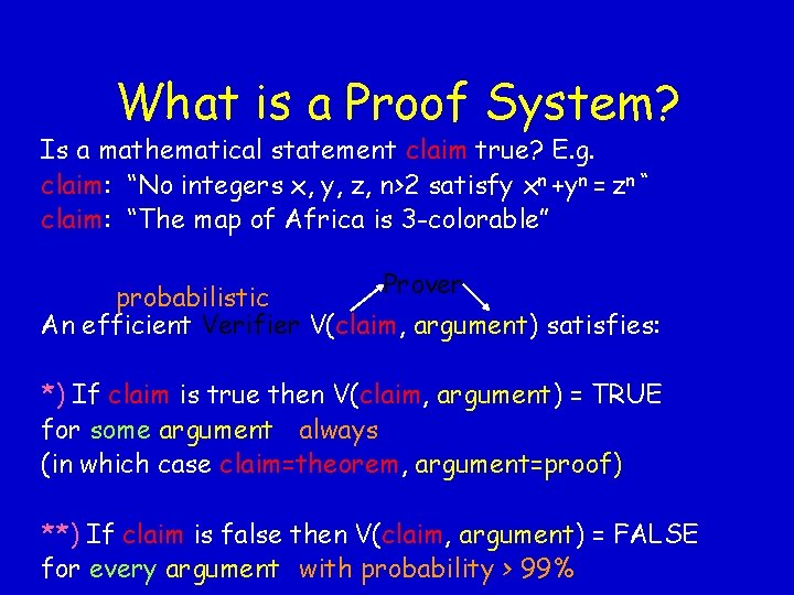 What is a Proof System? Is a mathematical statement claim true? E. g. claim: