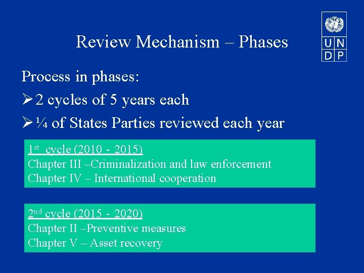 Review Mechanism – Phases Process in phases: Ø 2 cycles of 5 years each