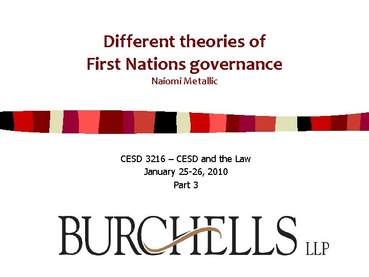 Different theories of First Nations governance Naiomi Metallic CESD 3216 – CESD and the