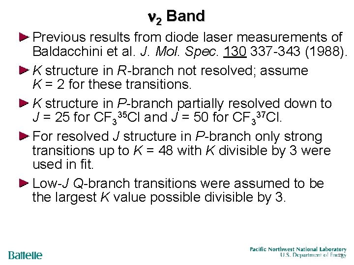  2 Band Previous results from diode laser measurements of Baldacchini et al. J.