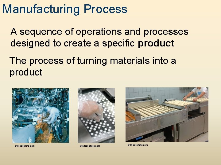 Manufacturing Process A sequence of operations and processes designed to create a specific product