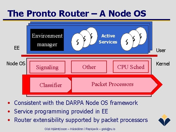 The Pronto Router – A Node OS EE Node OS Environment manager Signaling Classifier