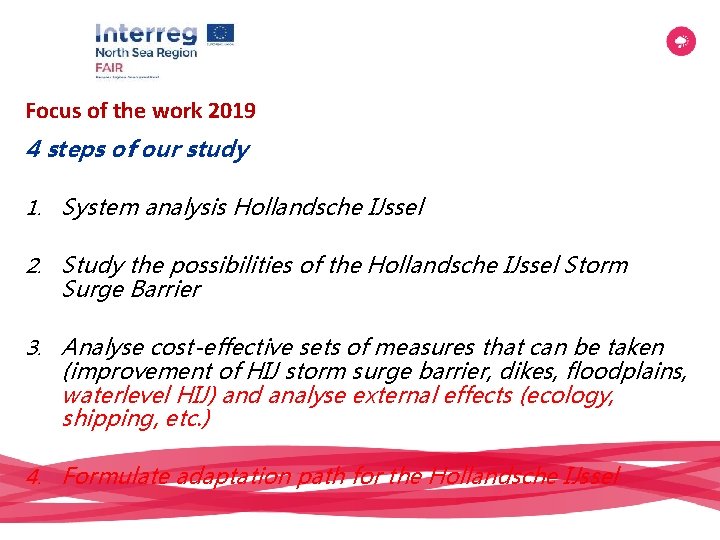 Focus of the work 2019 4 steps of our study 1. System analysis Hollandsche