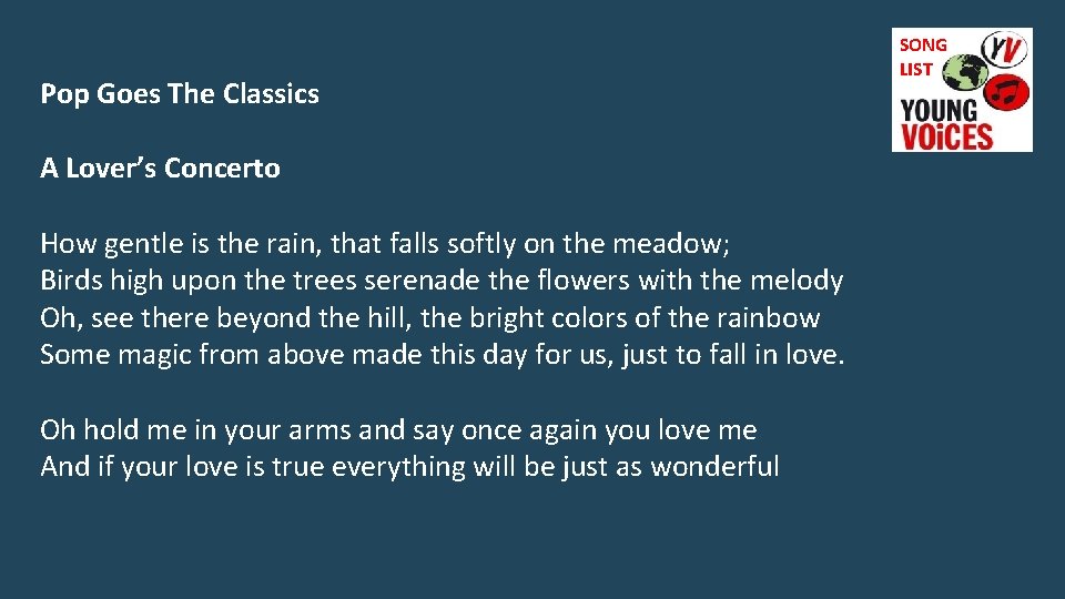 Pop Goes The Classics A Lover’s Concerto How gentle is the rain, that falls