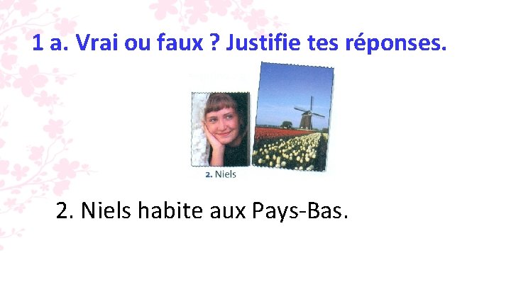 1 a. Vrai ou faux ? Justifie tes réponses. 2. Niels habite aux Pays-Bas.