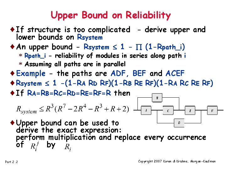 Upper Bound on Reliability ¨If structure is too complicated - derive upper and lower