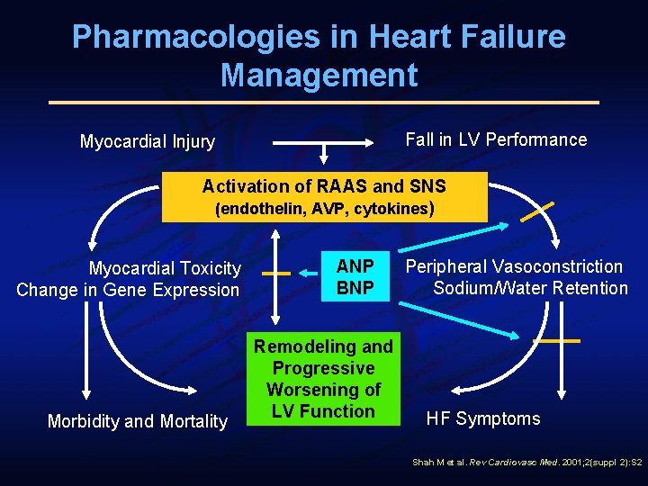 Pharmacologies in Heart Failure Management Fall in LV Performance Myocardial Injury Activation of RAAS