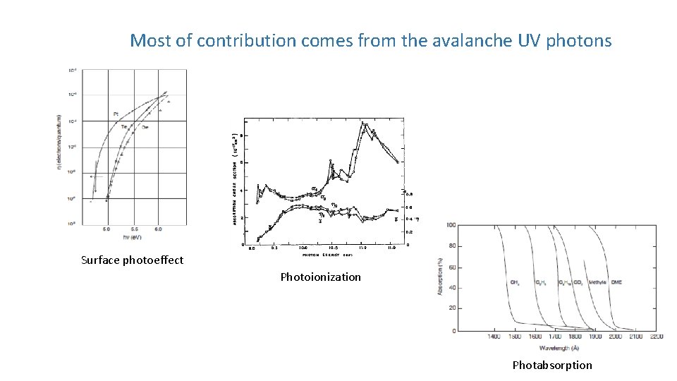 Most of contribution comes from the avalanche UV photons Surface photoeffect Photoionization Photabsorption 