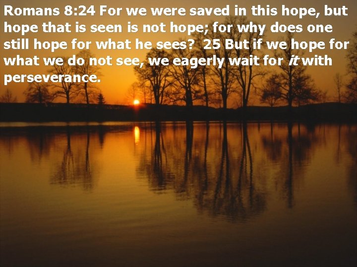 Romans 8: 24 For we were saved in this hope, but hope that is