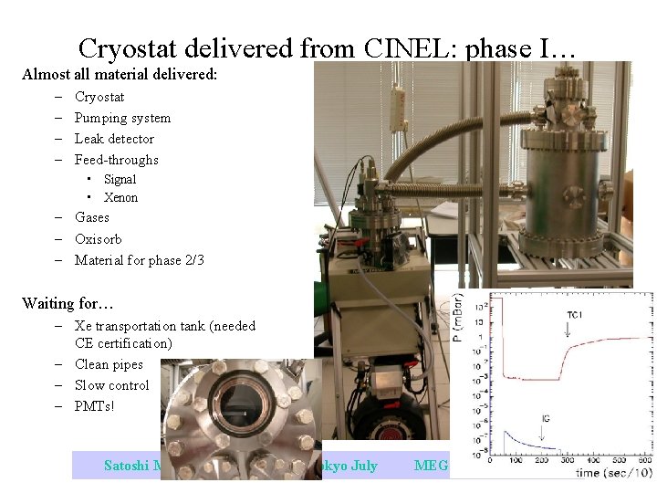 Cryostat delivered from CINEL: phase I… Almost all material delivered: – – Cryostat Pumping